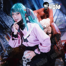 Load image into Gallery viewer, Vampire Miku Cosplay Costumes  Wig Cute Vampire Costume HSIU 45CM Blue-green double ponytail short hair Pink kawaii dress
