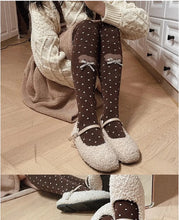 Load image into Gallery viewer, Japanese Little Bear Polka Dot Bow Lolita Socks Women Autumn Winter knee-high Socks Thick Combed Cotton Kawaii Slimming Stocking
