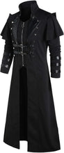 Load image into Gallery viewer, Men&#39;s Steampunk Gothic Long Trench Coat Jacket Double Breasted Zipper Punk Tops Cosplay Medieval Costume Black
