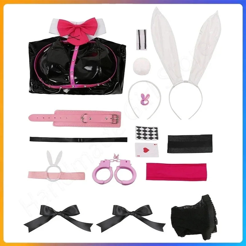 Anime Miku Rabbit Cosplay hole Black Leather Bunny Girl Sexy Cute Halloween Cosplay Costume Headdresses Clothes Bows Girl Wig