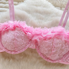 Load image into Gallery viewer, New Sensual Mesh Lace Lingerie Three Pieces Sets Women Floral Strap Mini Bra+Thongs Hollow Out Sexy Underwear Suits
