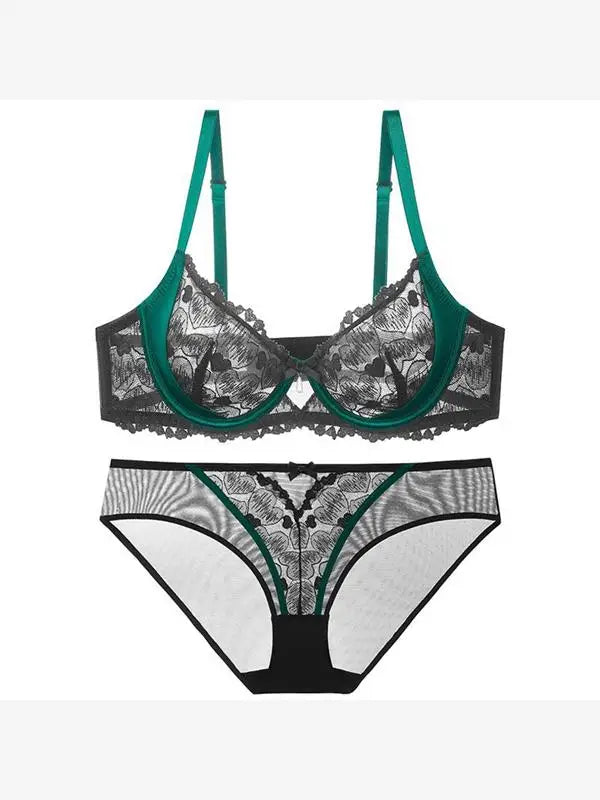 Designer Pure Desire Lingerie French Embroidered Lace Set Minimizing Full Bust Luxury Noir Niche Wedding Gift Unlined Bra Panty