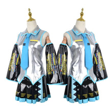 Load image into Gallery viewer, Miku Cosplay Full Set Silver Leather Fabric Suit Miku Cosplay Headwear Costume Outfit JK Sailor Dress High School Uniform Wig
