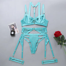 Load image into Gallery viewer, Ellolace Sexy Lingerie Fancy Underwear Erotic Garter Belt 4-Piece Intimate Goods Halter Bra With Bow Seductive Exotic Brief Sets
