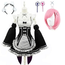 Load image into Gallery viewer, Anime Ram/Rem Lolita Maid Cosplay Costumes Vestido Re:zero Kara Hajimeru Isekai Seikatsu Halloween Costumes for Women Loli Dress
