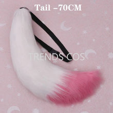 Load image into Gallery viewer, Yae Miko Plush Tail Ear Wig Pink Fox Handmade Cosplay Props Pink Fox Ears Tail Wig
