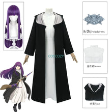 Load image into Gallery viewer, Anime Frieren: Beyond Journey&#39;s End Fern Cosplay Costume White Long Dress and Black Robe Purple Wig Headwear Halloween Suit
