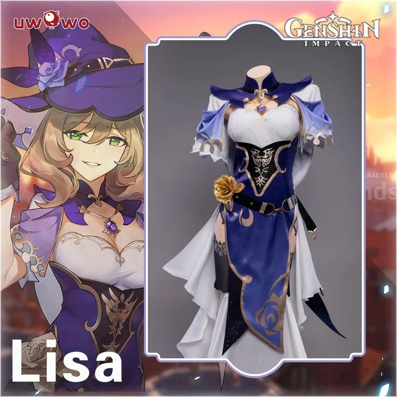 In Stock UWOWO Lisa Cosplay Game Genshin Impact Lisa Witch of Purple Rose Halloween Costume Special The Librarian Sexy Dress