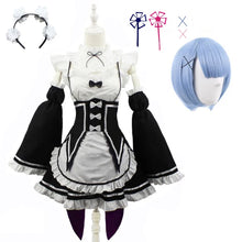 Load image into Gallery viewer, Ram Rem Lolita Maid Cosplay Costumes Wig Pecula Vestido Anime Re:zero Kara Hajimeru Isekai Seikatsu Cosplay Halloween Maid Dress
