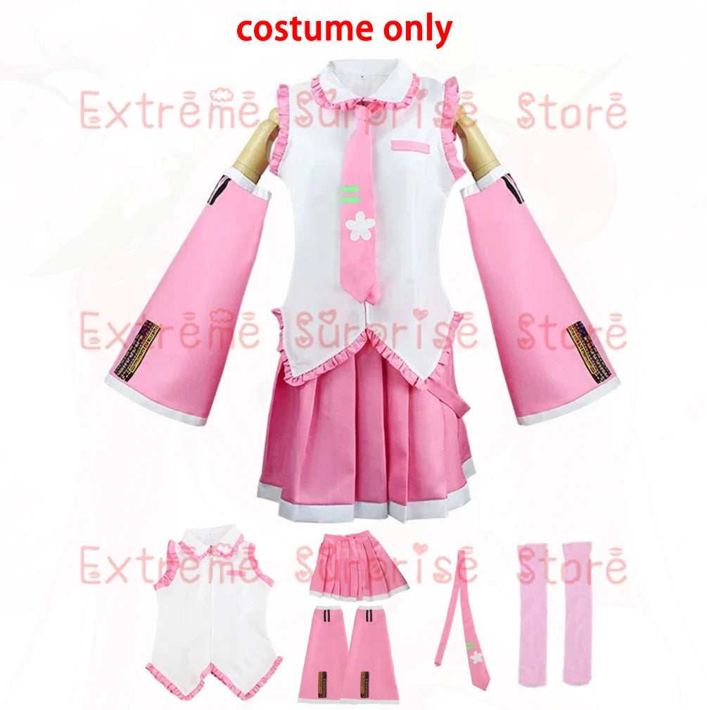 2025 XS-3XL Full Set Pink Cherry Hatsune Miku Cosplay Costume Wig Headwear Prop Miku Cosplay Accessories Halloween Party Outfit