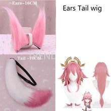 Load image into Gallery viewer, Yae Miko Plush Tail Ear Wig Pink Fox Handmade Cosplay Props Pink Fox Ears Tail Wig
