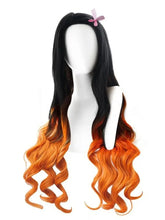 Load image into Gallery viewer, Kamado Nezuko Cosplay Wig Long Curly Black Orange Brown Gradient Ombre Hair Heat Resistant Synthetic Anime Wigs
