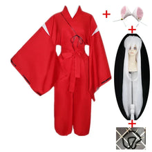 Load image into Gallery viewer, Anime Inuyasha Cosplay Costume Red Japanese Kimono Man Robe Costume Clothing With Wigs Ears And Necklace For Halloween Party
