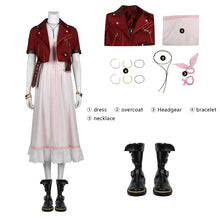Load image into Gallery viewer, Game FF7 Adult Aerith Gainsborough Costume Cosplay Final Fantasy Remake Halloween Outfit Fancy Women Red Jacket Pink Dress
