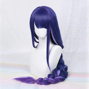 Game Impact Raiden Shogun Cosplay Wig Beelzebul Purple Long Heat Resistant Synthetic Hair Braided Baal Wigs