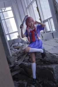 Gasai Yuno Cosplay Anime Future Diary Gasai Yuno Mirai Nikki Cosplay Costume School Uniform Bow Short Skirt Wig Halloween Suits