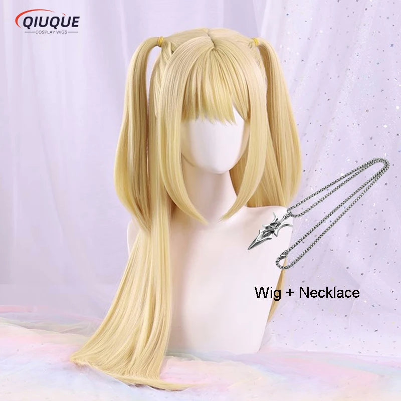 Anime MisaMisa Cosplay Wig Misa Amane Long Blond Double Tails Heat Resistant Hair Hallowen Party Wigs + Wig Cap