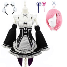 Load image into Gallery viewer, Anime Ram Rem Lolita Maid Cosplay Costumes Vestido Re:zero Kara Hajimeru Isekai Seikatsu Halloween Costumes for Women Loli Dress
