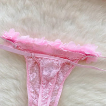 Load image into Gallery viewer, New Sensual Mesh Lace Lingerie Three Pieces Sets Women Floral Strap Mini Bra+Thongs Hollow Out Sexy Underwear Suits

