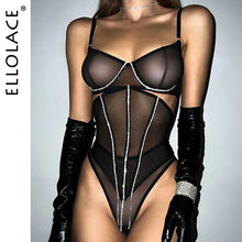 Load image into Gallery viewer, Ellolace Rhinestone Lingerie With Waistband Sheer Lace Sensual Underwear Glitter Tassels Naked Women Uncensored Sexy Intimate
