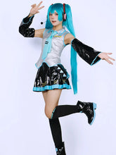 Load image into Gallery viewer, Miku Cosplay Full Set Silver Leather Fabric Suit Miku Cosplay Headwear Costume Outfit JK Sailor Dress High School Uniform Wig
