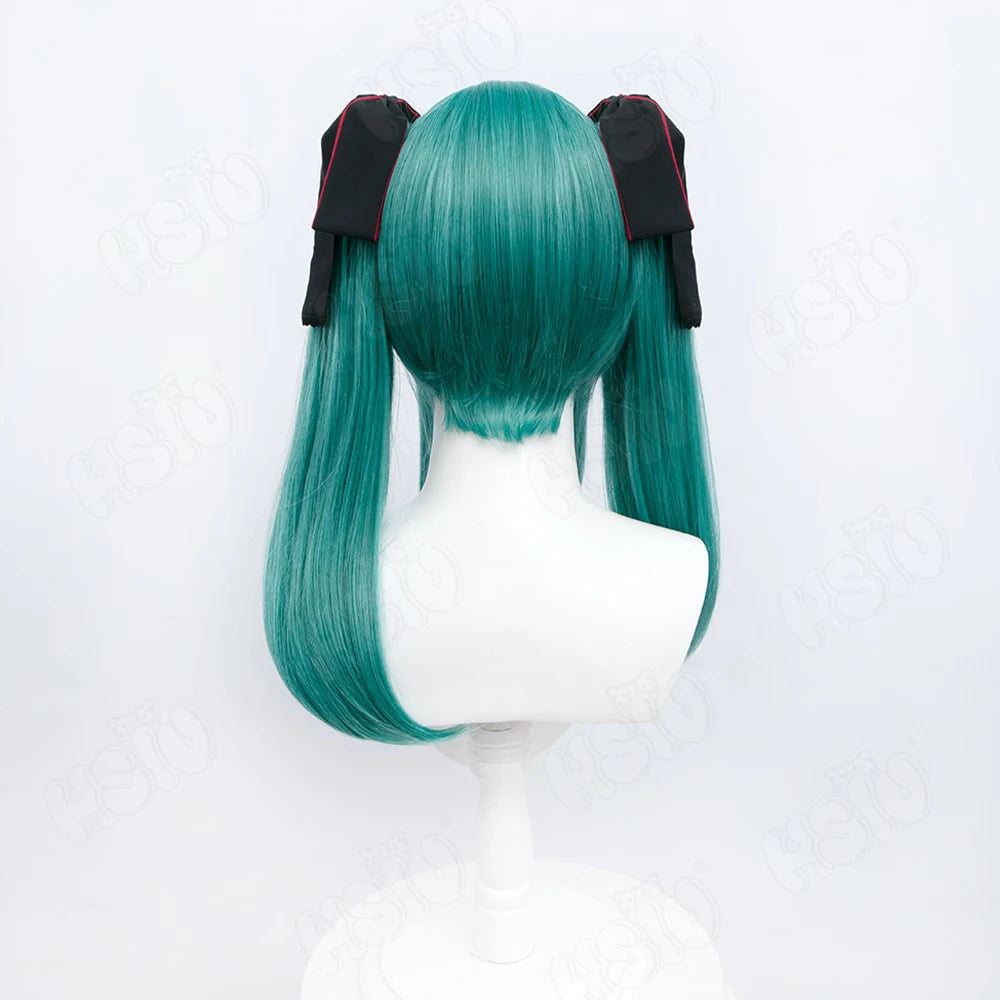 Vampire Miku Cosplay Costumes  Wig Cute Vampire Costume HSIU 45CM Blue-green double ponytail short hair Pink kawaii dress