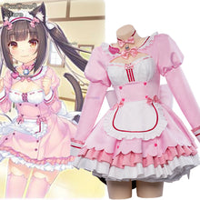 Load image into Gallery viewer, Game Chocola Nekopara Cosplay Costume Clothes Wig Vanilla Suit Cat Girl Maid Costume Lolita Women Skirt Lovable Pink Blue Color

