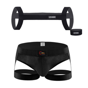 CLEVER-MENMODE Men&#39;s Sexy Harness Thong Elastic Halter BDSM Bondage Belt Fetish Costumes Male Body Strap Armband Underwear Set