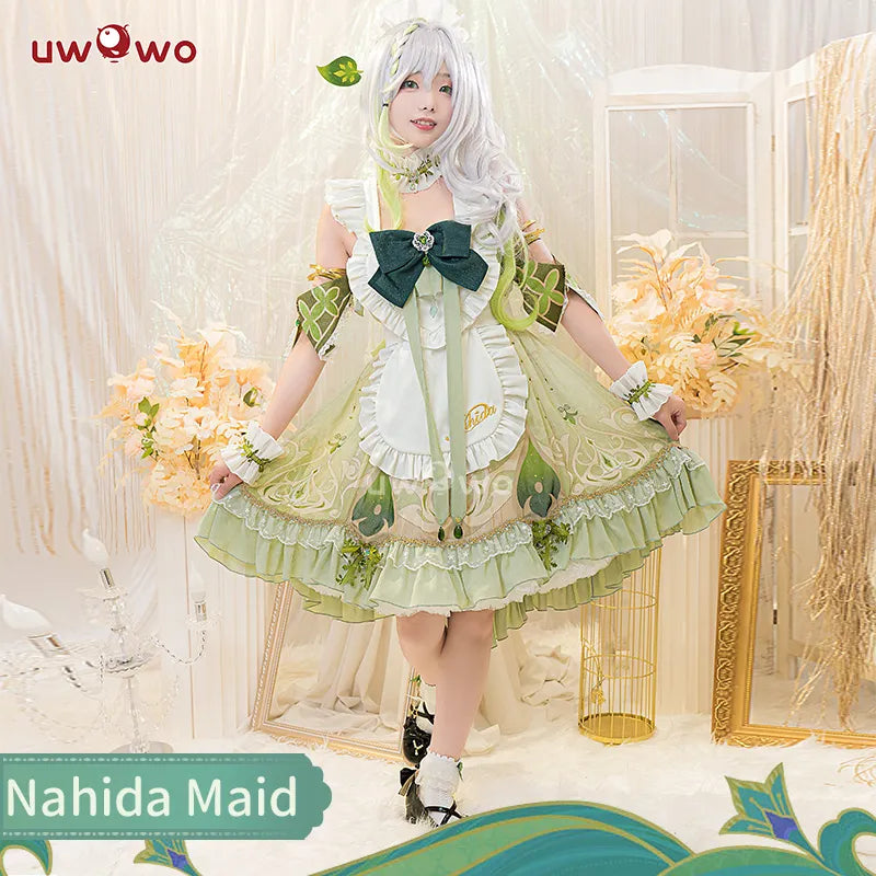 In Stock UWOWO Nahida Cosplay Maid Dress Game Genshin Impact Fanart: Cosplay Costume Maid Ver. Nahida Halloween Cosplay Outfits