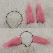 Load image into Gallery viewer, Yae Miko Plush Tail Ear Wig Pink Fox Handmade Cosplay Props Pink Fox Ears Tail Wig
