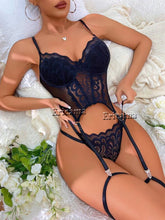 Load image into Gallery viewer, Floral Lace Garter Lingerie Set With Choker Women Intimates 2024 Underwire Bra And Thongs Ladies Underwear Set
