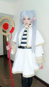 HOLOUN Frieren Beyond Journey's End Anime Frieren Cosplay Costume Shawl Cloak Dress Wig Grey Ponytail Rose Net Christmas