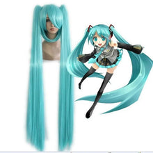 Load image into Gallery viewer, HAIRJOY Synthetic Hair Long Straight Green Cosplay Wig with 2 Clips in ponytails Vocaloid Hatsune Miku Costume Wig
