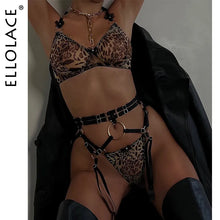 Load image into Gallery viewer, Ellolace Erotic Leopard Lingerie Sexy Fancy Underwear Transparent Bra Porn Suits 5-Piece Sensual Intimate Luxury Lace Brief Sets
