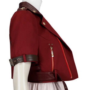 Game FF7 Adult Aerith Gainsborough Costume Cosplay Final Fantasy Remake Halloween Outfit Fancy Women Red Jacket Pink Dress