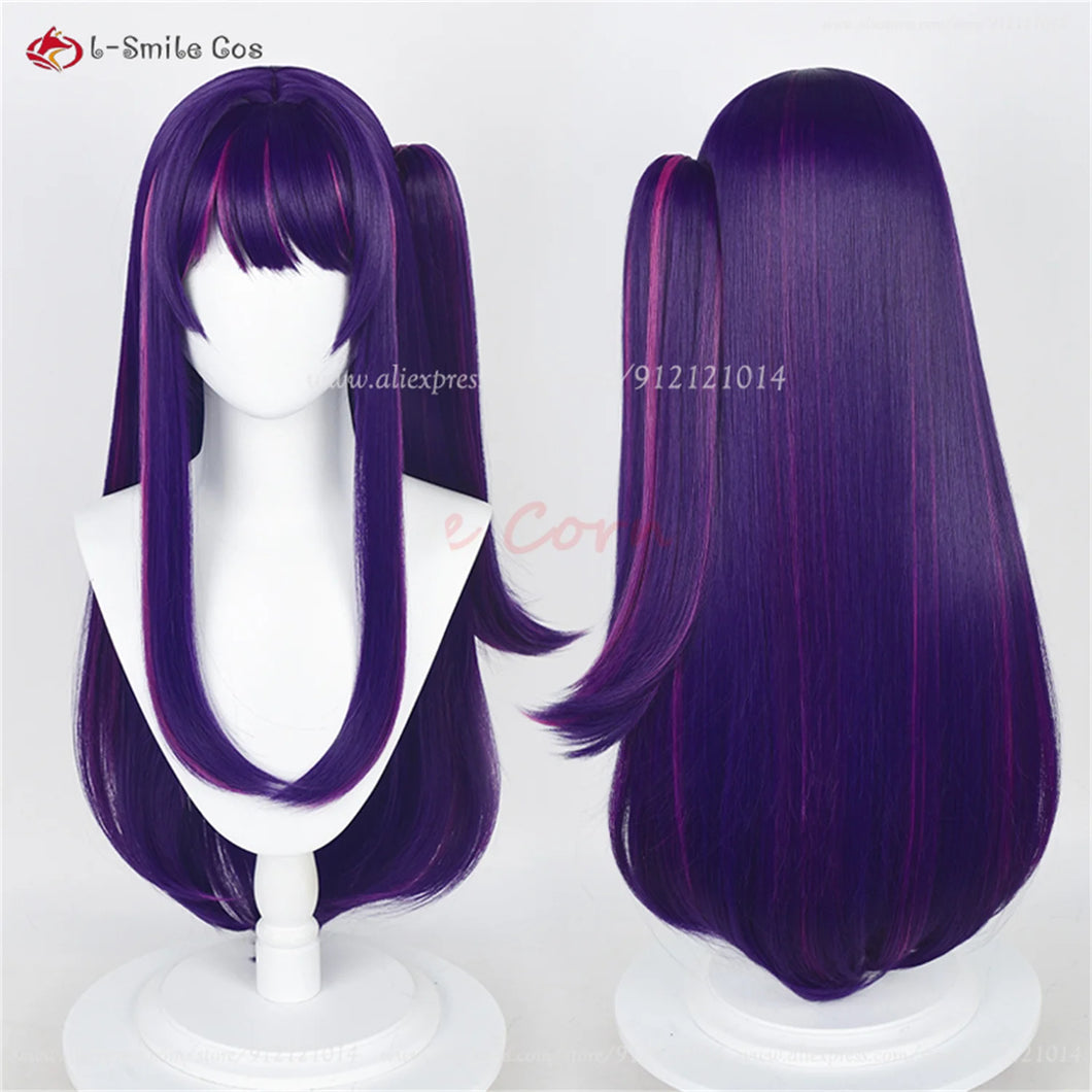 High Quality Hoshino Ai Cosplay Wig Anime Cosplay 80cm Purple Highlight Rose Pink Wig With Headwear Heat Resistant Hair Party