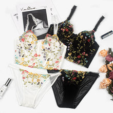 Load image into Gallery viewer, Sexy Embroidery Lingerie Lace Floral Women Underwear Bones Push Up Bra Romantic Girl Bras And Panties Set Female Beautiful Sets
