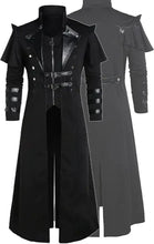 Load image into Gallery viewer, Men&#39;s Steampunk Gothic Long Trench Coat Jacket Double Breasted Zipper Punk Tops Cosplay Medieval Costume Black
