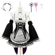 Load image into Gallery viewer, Anime Ram/Rem Lolita Maid Cosplay Costumes Vestido Re:zero Kara Hajimeru Isekai Seikatsu Halloween Costumes for Women Loli Dress
