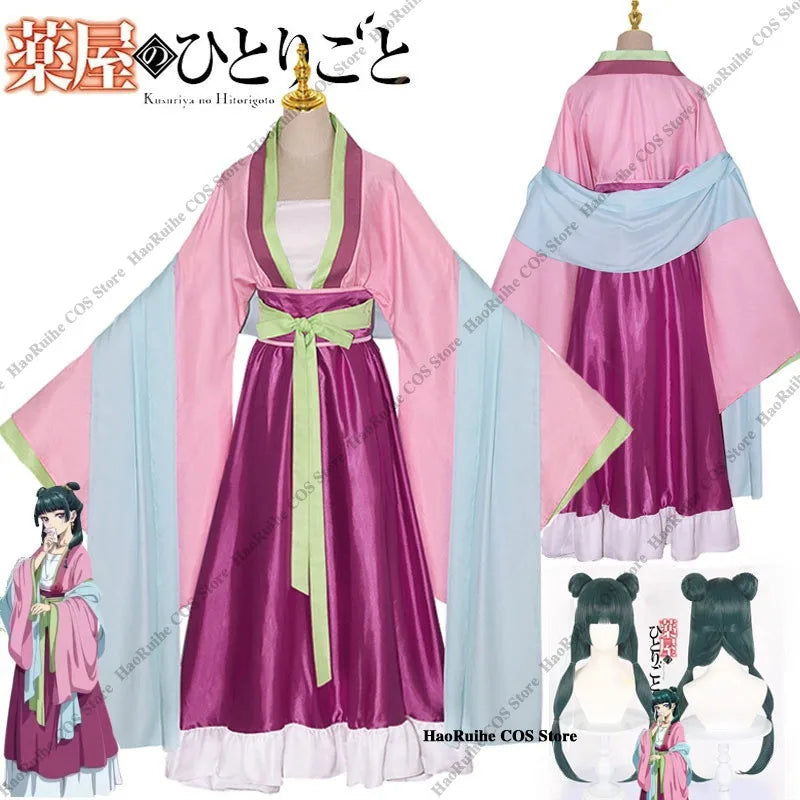 IN STOCK Maomao Cosplay Costume Wig Anime The Apothecary Diaries Pink Dress Halloween Party for Women
