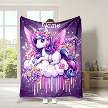 Load image into Gallery viewer, (Memo U Name) Customized Name Personalized Blanket Cartoon Unicorn Print Warm and Comfortable Blanket for Adults and Kids Gifts
