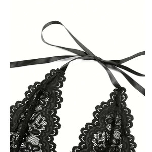 Hot Sell Crotchless Sexy Lingerie Women Lace Hollow Bodysuit Teddy Babydoll Dress Deep V Open Bra Erotic Underwear SET