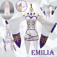 Load image into Gallery viewer, Re Zero Kara Hajimeru Isekai Seikatsu Emilia Cosplay Costumes Cloak Wig Women Dress with Headdress for Halloween Party Carnival
