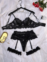 Load image into Gallery viewer, Sexy Lingerie For Women Lace Garter Lingerie Set Floral Lace Erotic Bra Set Brief Panty Push Up Sexy Nighty Erotic Underwear Set
