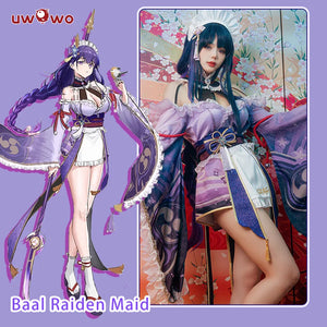 In Stock UWOWO Raiden Shogun Cosplay Maid Costume Genshin Impact Fanart: Raiden Shogun Ei/Baal Kimono Maid Dress Halloween Cos