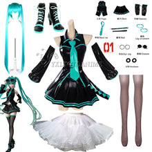 Load image into Gallery viewer, in stock Anime Miku Cosplay Full Set Costume Miku 16TH Cosplay Leather Midi Sexy Dress Halloween Carnival Party JK Uniform

