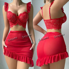 Load image into Gallery viewer, Sexy Lingerie Set For Women Mesh Babedoll Dress With Underwire Push Up Bra Lace Erotic Underwear Sleepwear Maternity Lingerie
