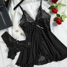 Load image into Gallery viewer, A Set Of Woman Underwear Nightgown Thong Sets Plus Size Suspender Lace Lingerie Sexy Accessories Erotic Bra Nightdress lencería
