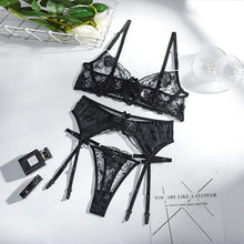 Load image into Gallery viewer, Sexy Erotic Lingerie Women Bra And Panty Garters 3pcs See Through Lingerie Sets Sexy Women&#39;s Underwear Set Female Sexy Costumes
