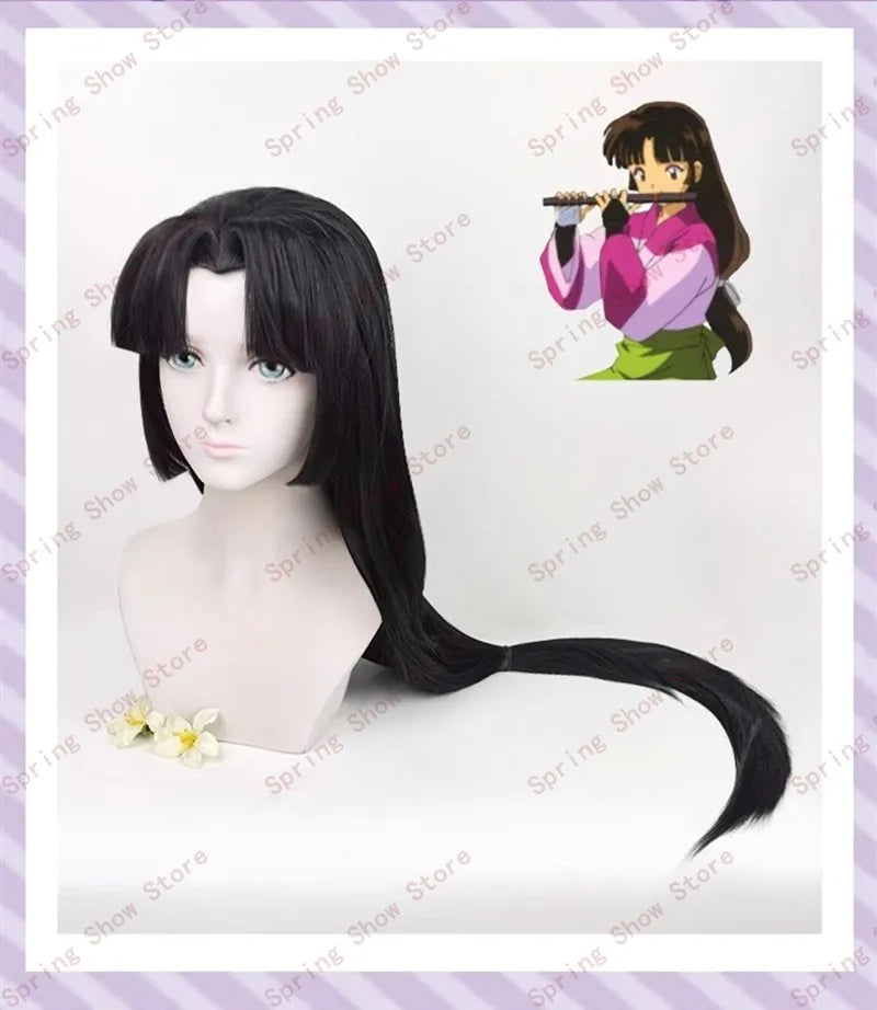 InuYasha Sango Hair Cosplay Headwear Black Long Styling Comic Wig